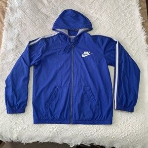 Vintage Nike Jacket Hood Adult Large Blue Windbreaker Gray Tag Full Zip 90s Mens